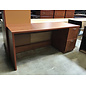24x66x28 1/2” Light cherry color laminate right pedestal credenza - bottom drawer doesn’t close completely 4/21/26