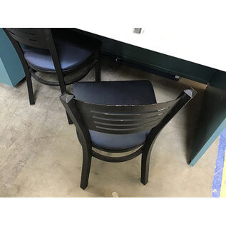 Metal frame padded seat dining chair - some wear throughout, may need reupholstered 5/29/26