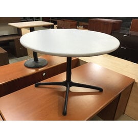 42” Grey laminate round table black metal pedestal 6/8/26