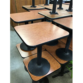 24x22” Brown laminate top black metal pedestal table - some wear throughout 6/8/26