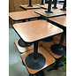 24x22” Brown laminate top black metal pedestal table - some wear throughout 6/8/26