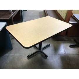 48x30” Light wood grain laminate black metal pedestal table - some wear throughout 6/8/26