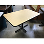 48x30” Light wood grain laminate black metal pedestal table - some wear throughout 6/8/26