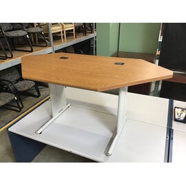 36x66x30” Beige metal frame wood laminate angled top work table - Can fit with matching table as an L shape 6/19/26