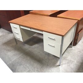 30x60x29” Beige metal double pedestal wood laminate top desk - loose veneer 6/19/26