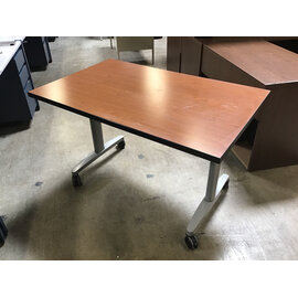 30x48x29” Metal legs wood laminate folding top table on castors 6/19/26