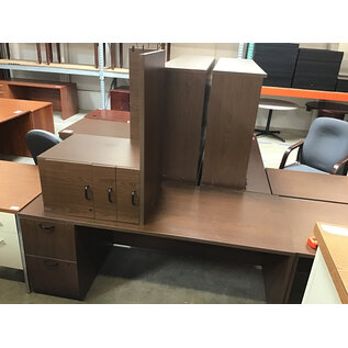 30x72” Dark wood laminate left pedestal L shape desk with 42” right return 7/7/26