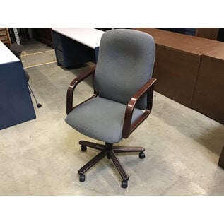 Grey fabric cushioned seat wood frame adjustable height desk chair 7/7/26