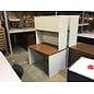 29 1/2x42x65” Wood laminate top beige metal frame desk with light, pin board, and top shelf hutch 7/7/26
