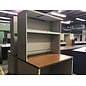 29 1/2x42x65” Wood laminate top beige metal frame desk with light, pin board, and top shelf hutch 7/7/26
