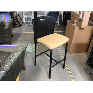 Black plastic back tan vinyl cushioned seat bar height stool 7/10/26