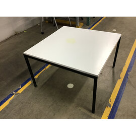 30x30x19” White laminate top metal frame coffee table - slightly worn/stained top 7/27/26