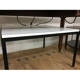30x30x19” White laminate top metal frame coffee table - slightly worn/stained top 7/27/26