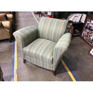 37” Green striped pattern cushioned lounge chair - small stains 8/13/26