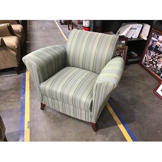 37” Green striped pattern cushioned lounge chair - small stains 8/13/26