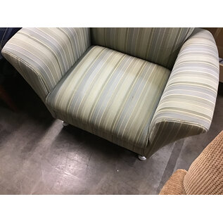 37” Green striped pattern cushioned lounge chair with adjustable feet - small stains 8/13/26
