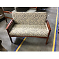 46 1/2” Tan and blue leaf pattern fabric wood frame cushioned bench 8/7/26