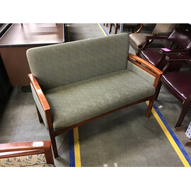 46 1/2” Dark tan fabric wood frame cushioned bench 8/13/26