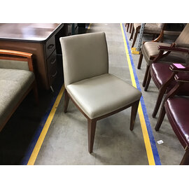 Beige vinyl seat cushioned side chair wood legs 8/13/26