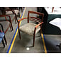 Tan and blue leaf pattern fabric wood frame cushioned side chair 8/13/26