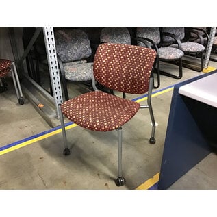 Maroon and tan pattern fabric cushioned side chair on castors 8/14/26