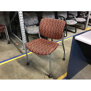 Maroon and tan pattern fabric cushioned side chair on castors 8/14/26