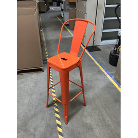 Orange metal bistro stool - 30” seat height - some scratches 8/24/26