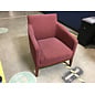 27 1/2” wide plaid red pattern cushioned wood frame side chair - slight wear 9/8/26