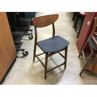 Blue cushioned seat dark wood frame counter height stool - 23” seat height 9/8/26