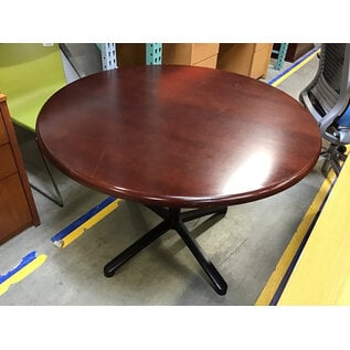 42” Cherry color round table black metal pedestal 9/10/26