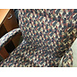 Tan green red pattern cushioned fabric adjustable height wood frame desk chair 9/14/16
