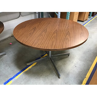 48” Wood laminate top round table with chrome color metal pedestal 9/17/26