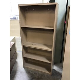 12x36x72” Tan metal bookcase with 4 adjustable shelves - missing 2 shelf clips 9/18/26