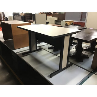 29 1/2x47 1/2x30” Grey laminate black trim computer table - some wear 9/23/26