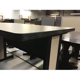 29 1/2x47 1/2x30” Grey laminate black trim computer table - some wear 9/23/26