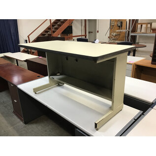 24x48x27” Beige laminate top beige metal frame computer table black trim - some wear 9/23/26