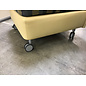 27 1/2” Wide blue and tan pattern cushioned seat sectional piece on castors - some wear and staining throughout 9/25/26