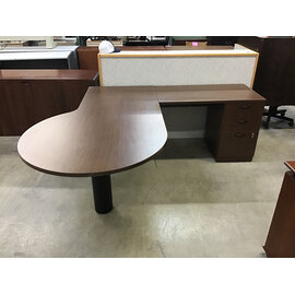 30x72” Dark wood laminate P shaped desk with 24x42” right return 9/30/26