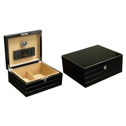 Prestige Imports Onyx - High Gloss Black Humidor - Holds 50 cigars