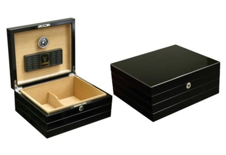 Prestige Imports Onyx - High Gloss Black Humidor - Holds 50 cigars