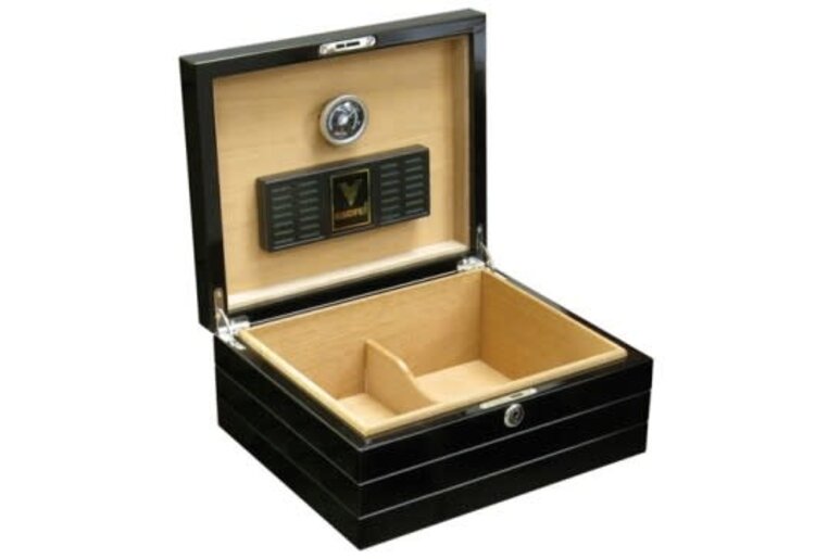 Prestige Imports Onyx - High Gloss Black Humidor - Holds 50 cigars
