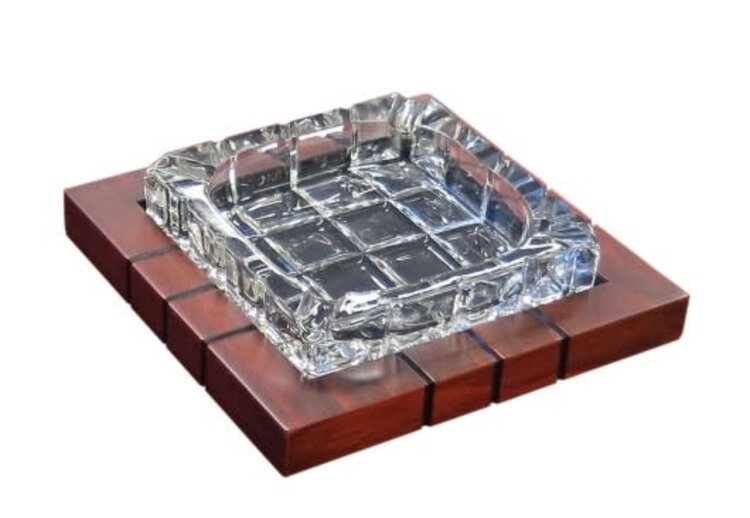 Prestige Imports Wood and Crystal Cigar Ashtray
