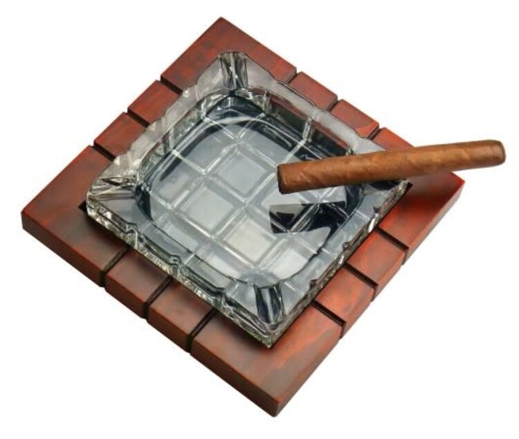 Prestige Imports Wood and Crystal Cigar Ashtray