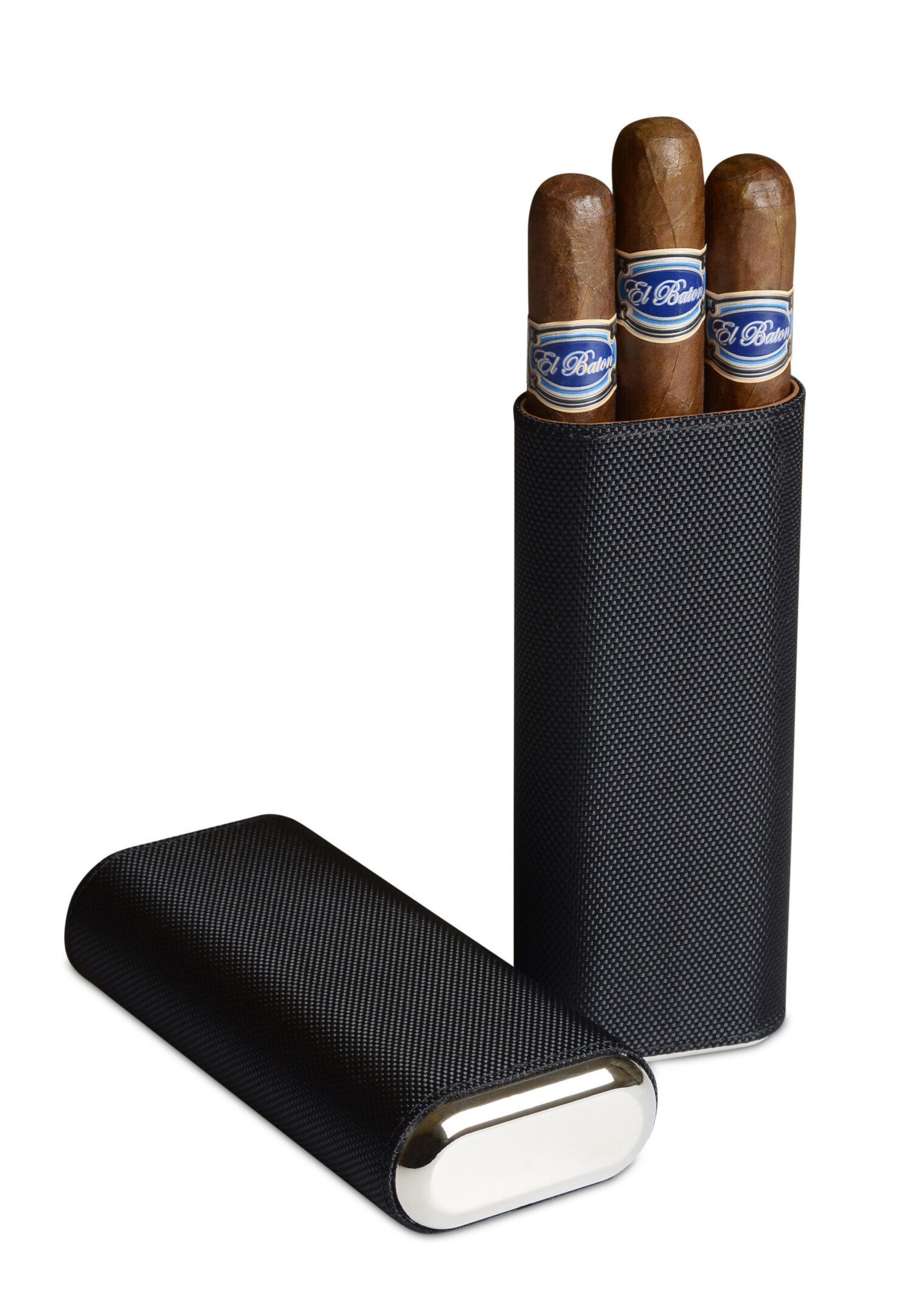CB Cigar Case 54 Ring Black w/ Silver 3 Cigar Churchill