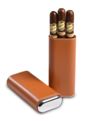 Craftsman's Bench CB Cigar Case 54 Ring Tan w/ Silver 3 Cigar Churchill