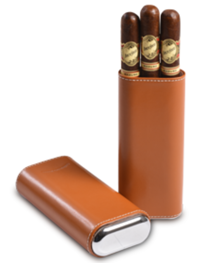 Craftsman's Bench CB Cigar Case 54 Ring Tan w/ Silver 3 Cigar Churchill
