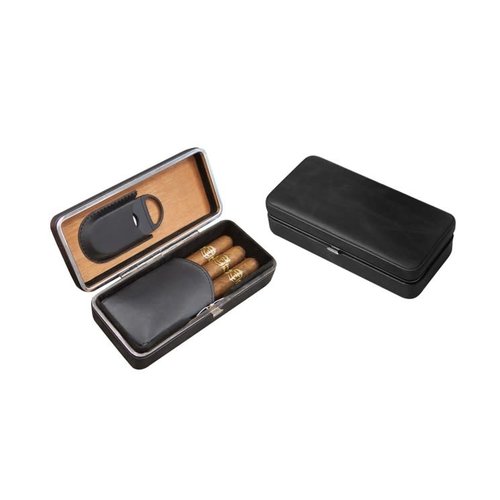 Prestige Imports Black Leather 3 Cigar Folding Travel Case Prestige Imports Black Leather 3 Cigar Folding Travel Case
