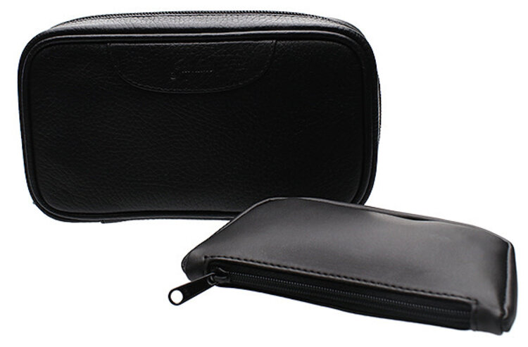 Brigham Pipes Brigham 2 Pipe Case and Tobacco Pouch - Black Leather