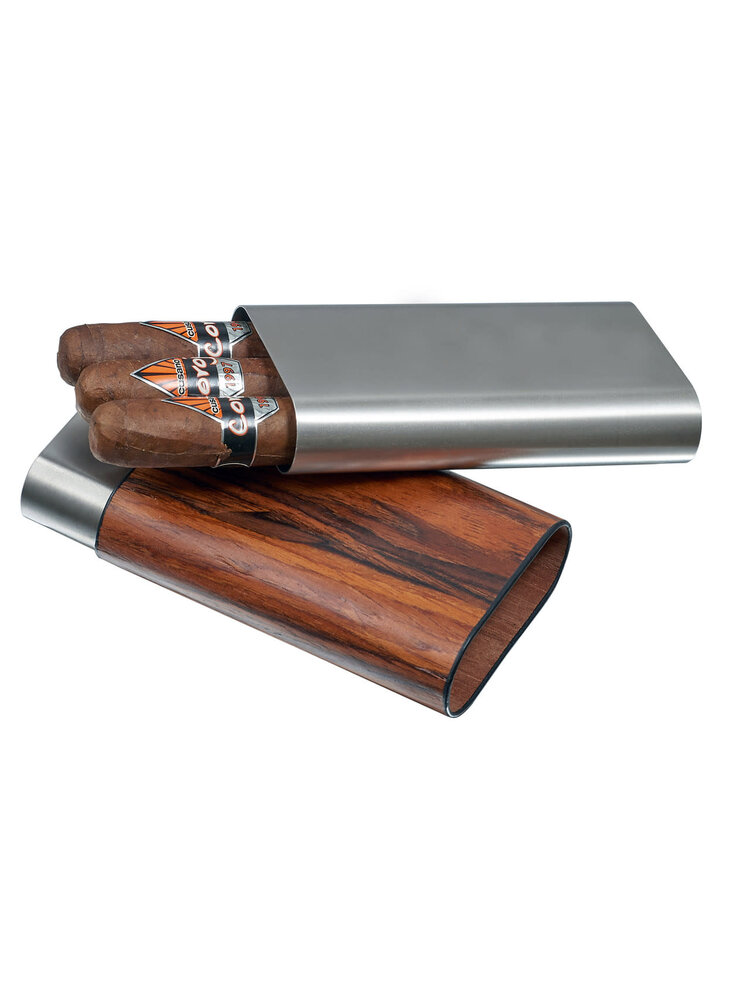 Visol Accessories Visol Carver 3 Finger Natural Wood and Stainless Steel Cigar Case