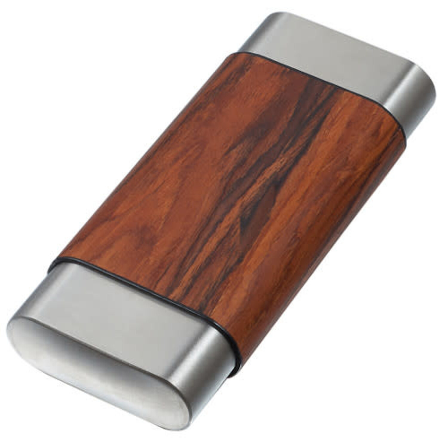 Visol Carver 3 Finger Natural Wood and Stainless Steel Cigar Case